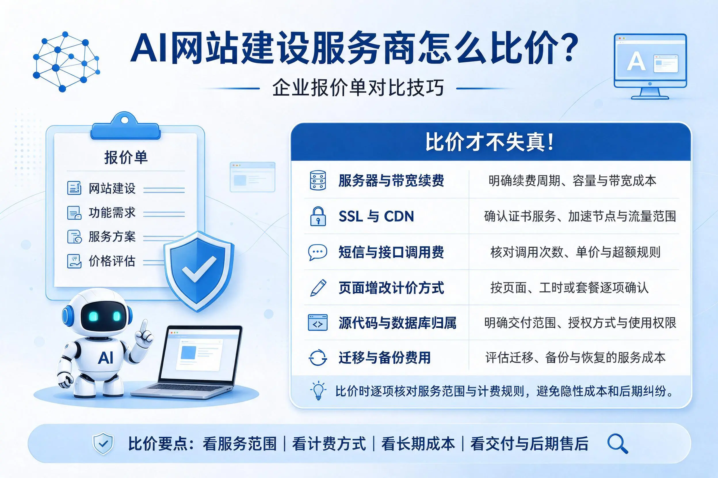 AI网站建设服务商怎么比价？常州企业报价单对比技巧