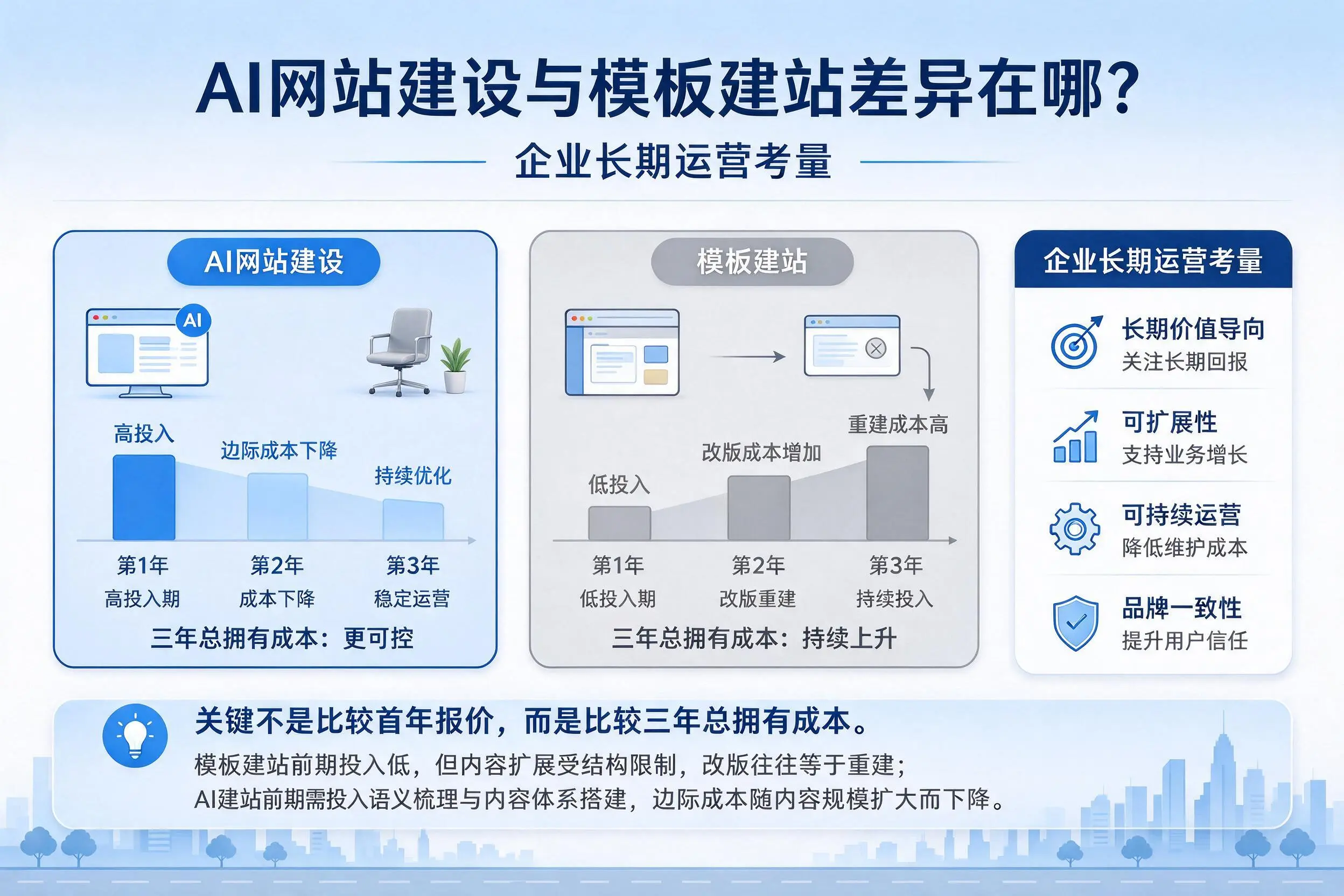 AI网站建设与模板建站差异在哪？常州企业长期运营考量